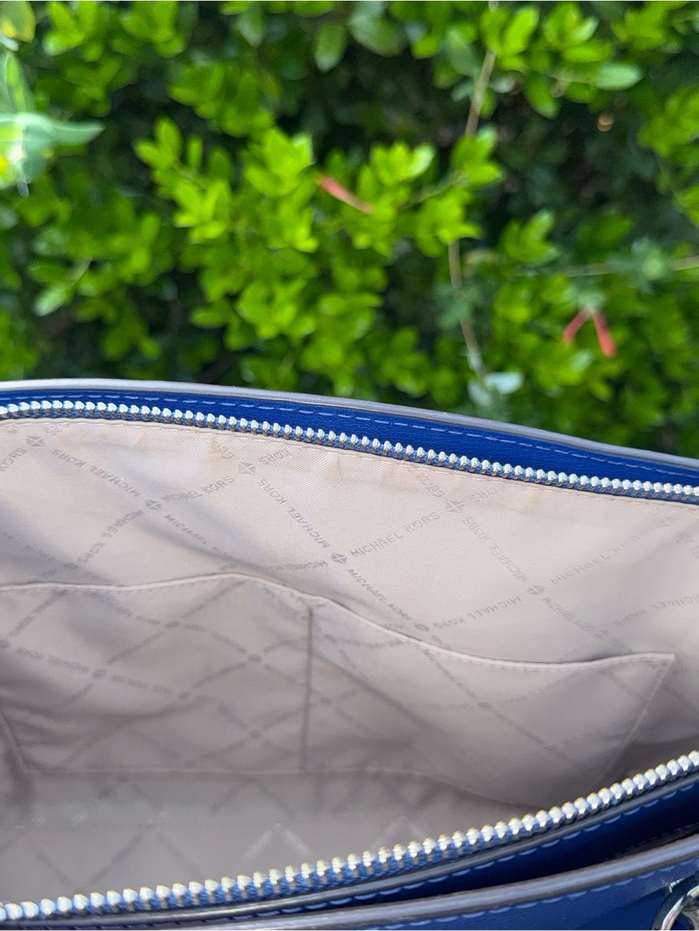 Michael Kors Cobalt Blue Leather Satchel with Chain-Trim Strap - Picture 12 of 12
